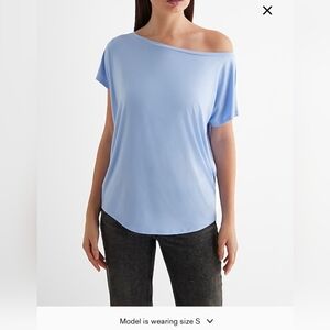Express Relaxed, off the shoulder short sleeve London tee, XL, Alpine Blue